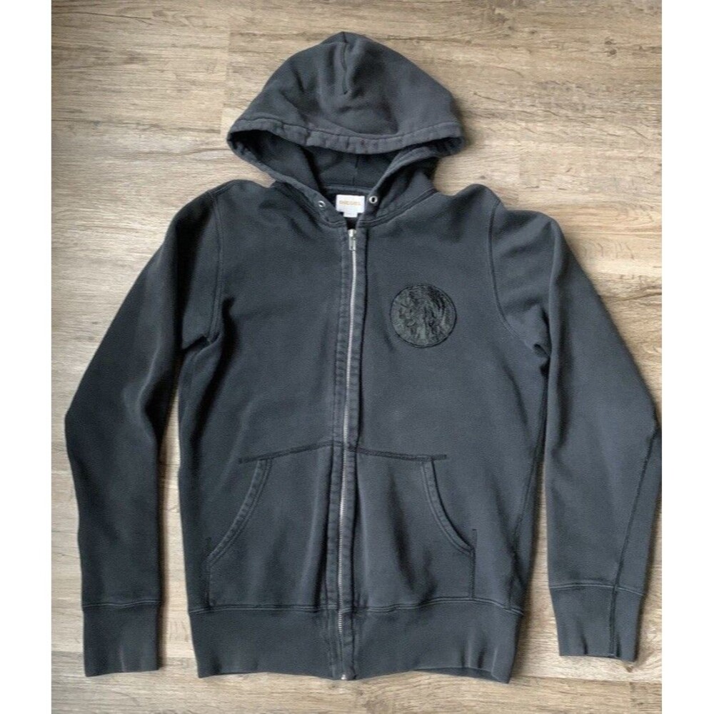 Diesel Men's Black Full Zip Hoodie Embroidered Logo Size L